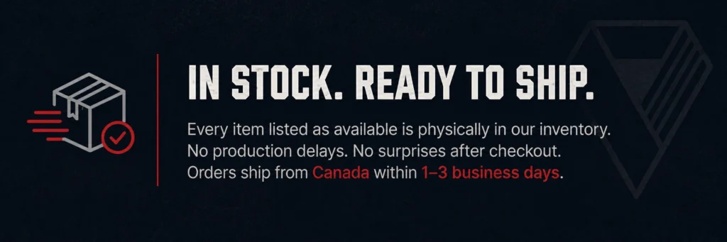 Stonebelt Fightwear in-stock BJJ gear shipping banner for Canadian jiu-jitsu customers